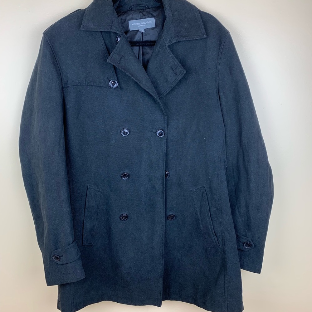 Men’s pea coat black suede